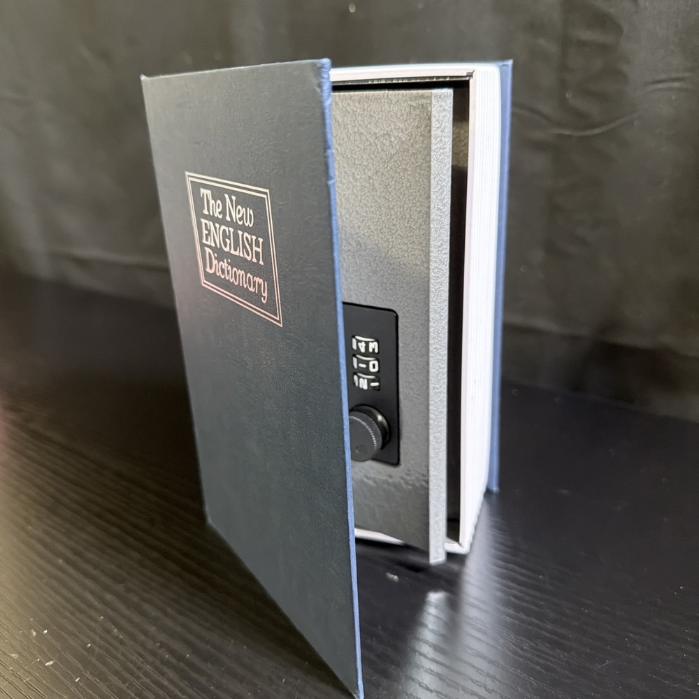 The New English Dictionary Faux Book - Diversion Metal Safe with Key Lock Blue